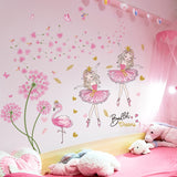 Adesivo decorativo (papel de parede) -  flores, flamingo, bailarinas