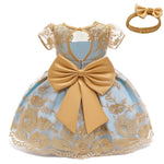 Vestido elegante de renda 3 a 24 meses - Azul/Dourado