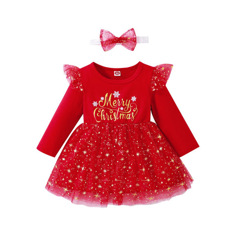Vestido Vermelho Merry Christmas Com Saia de Tule - 9 meses a 4 anos