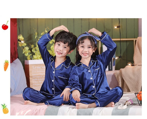 Pijama Comprido de Cetim Lindo para Criança - 2 a 14 anos